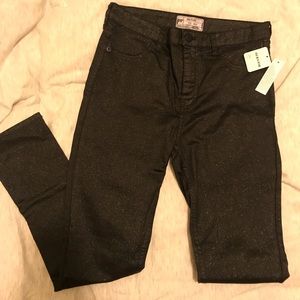 Free People black glitter stretch jeans NEW